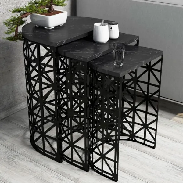 Set măsuțe de cafea Trendy Ferforje GTR000685 Marmura Black photo 2