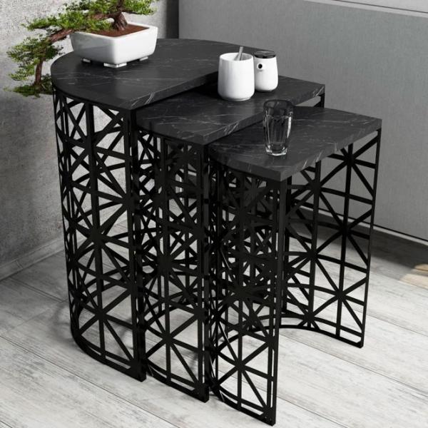 Set măsuțe de cafea Trendy Ferforje GTR000685 Marmura Black photo 2
