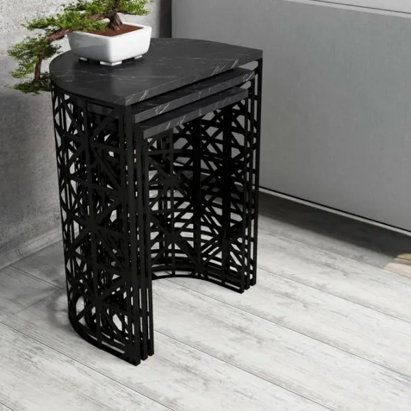Set măsuțe de cafea Trendy Ferforje GTR000685 Marmura Black photo 3