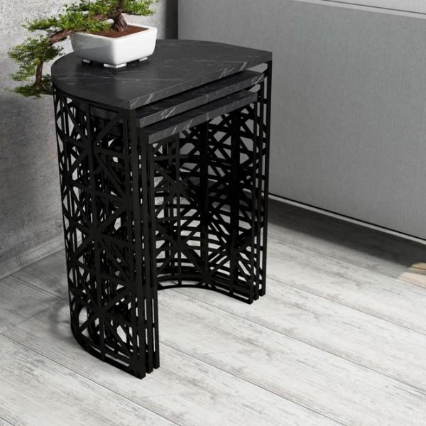 Set măsuțe de cafea Trendy Ferforje GTR000685 Marmura Black photo 3
