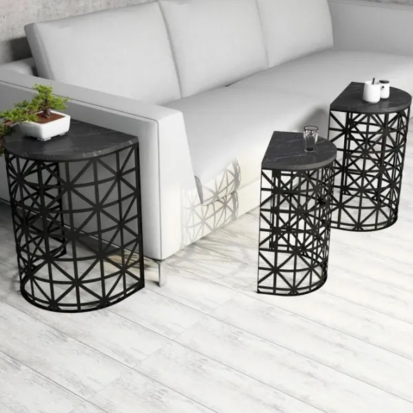 Set măsuțe de cafea Trendy Ferforje GTR000685 Marmura Black photo 4