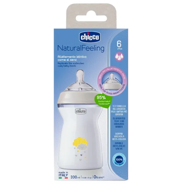 Бутылочка для кормления Chicco Natural Feeling Унисекс / 0.33л / Белый photo 2