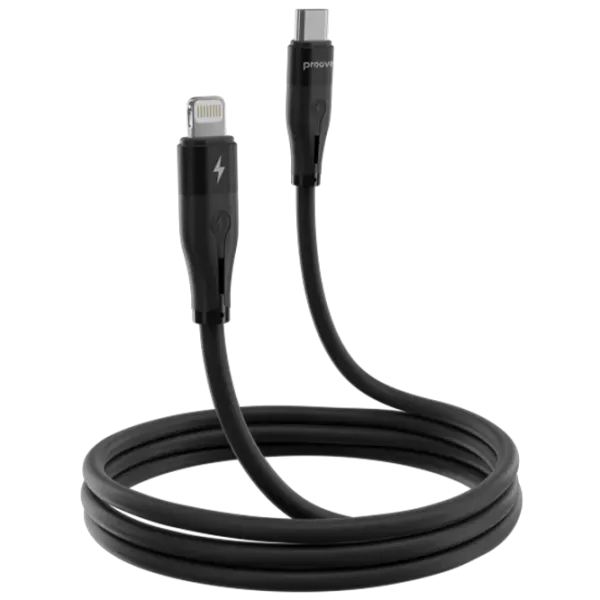 Cablu de alimentare Soft Silicone Proove Lightning + USB Type-C 2 m / Black photo 2
