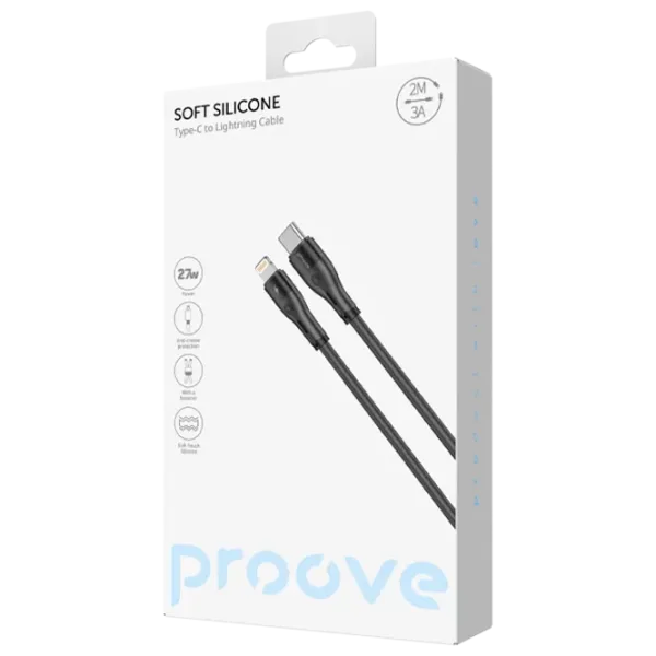 Cablu de alimentare Soft Silicone Proove Lightning + USB Type-C 2 m / Black photo 5