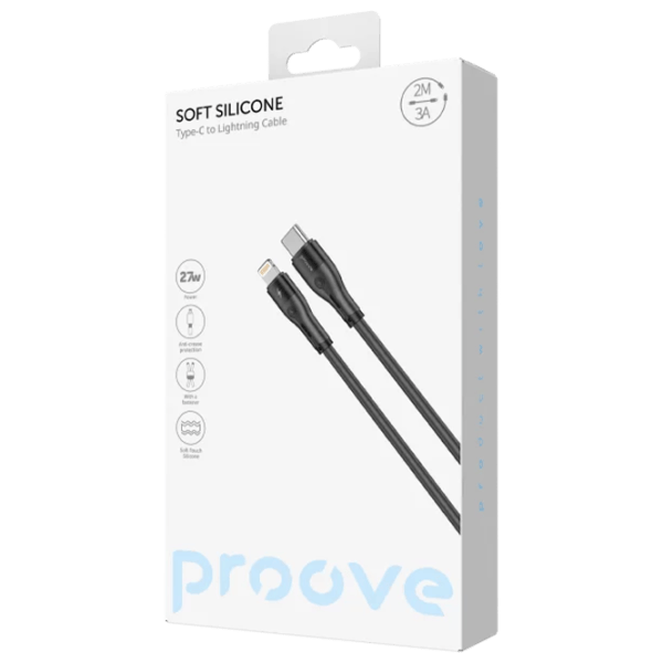 Cablu de alimentare Soft Silicone Proove Lightning + USB Type-C 2 m / Black photo 5