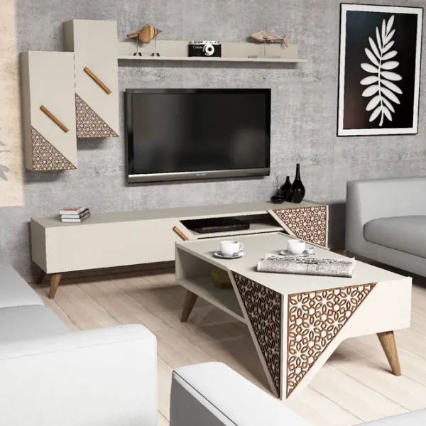 Комплекты ТВ-зона Trendy Beril 40 см x 37 см x 180 см / Кремовый photo 3