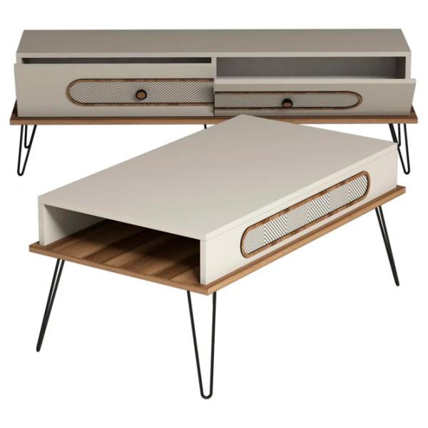 Комплекты ТВ-зона Trendy Ekol 45 см x 37 см x 145 см / Кремовый photo 1