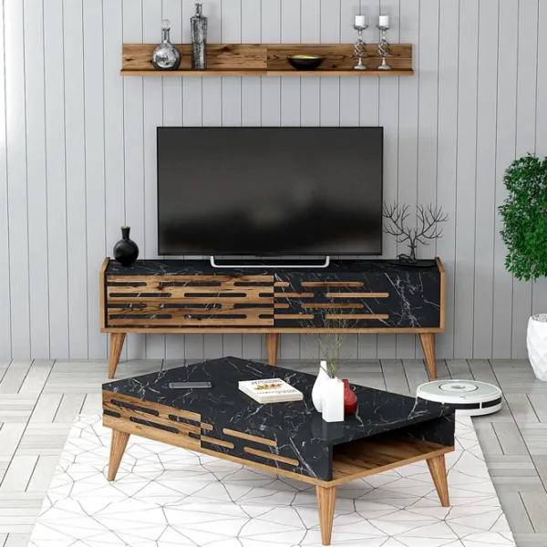 Комплекты ТВ-зона Trendy Valensiya 140 35 см x 45 см x 140 см / Marmura Black photo 2