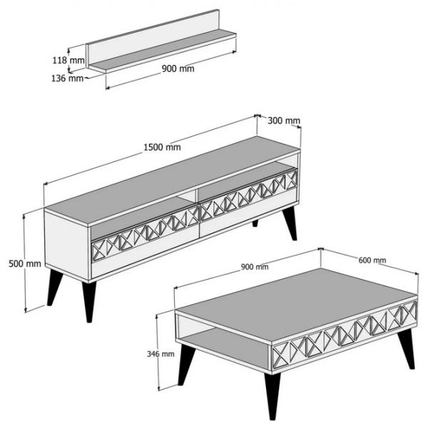 Комплекты ТВ-зона Trendy Linie 50 см x 30 cм x 150 см / Кремовый photo 5