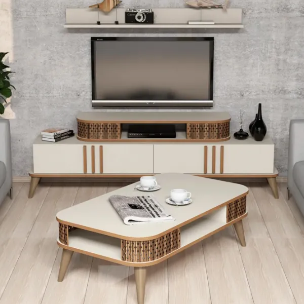 Комплекты ТВ-зона Trendy Eylul 51.6 см x 39 см x 168 см / Кремовый photo 2