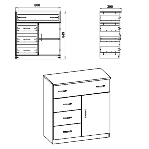 Comodă ML-Mobila 1-3-1 84 x 80 x 39 / PAL / Wenge Combi photo 2