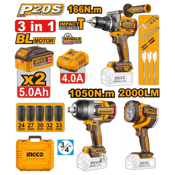 Набoр инструментов INGCO COSLI250882 20 В / 3 photo 1