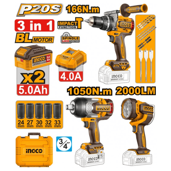 Набoр инструментов INGCO COSLI250882 20 В / 3 photo 1