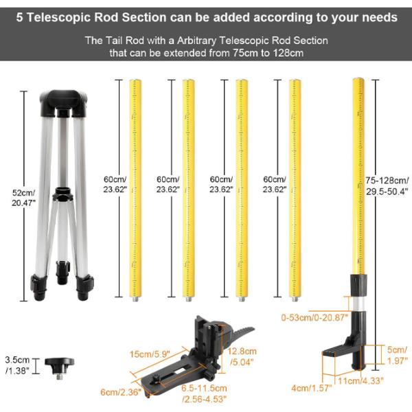 Ștativ nivelă laser Huepar LP36 Aluminiu / Yellow photo 4