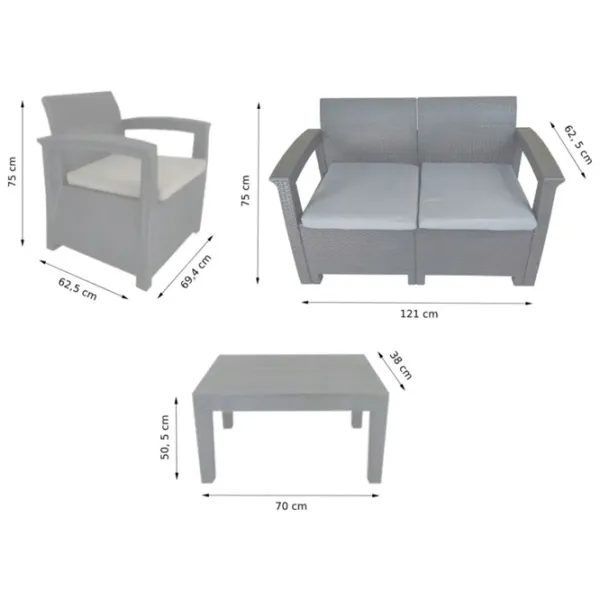 Set mobilă grădină GardenLine ZUM6454 PVC / Plastic / Plastic / Anthracite photo 6