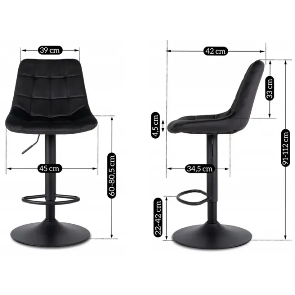 Scaun de bar Mebel Elite Arcos 2 Catifea / Metal / Black photo 6