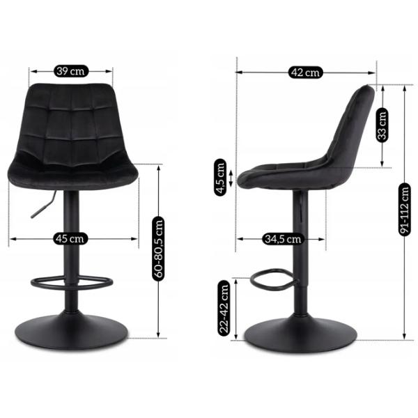 Scaun de bar Mebel Elite Arcos 2 Catifea / Metal / Black photo 6