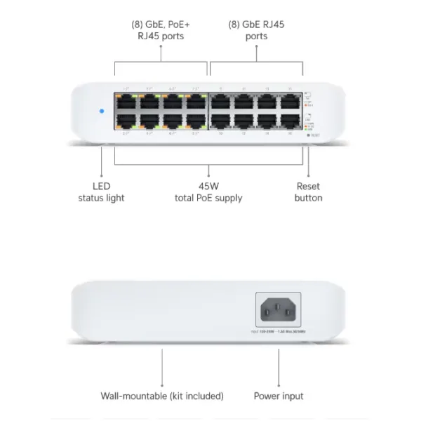 Коммутатор Ubiquiti Lite 16 PoE Белый photo 9