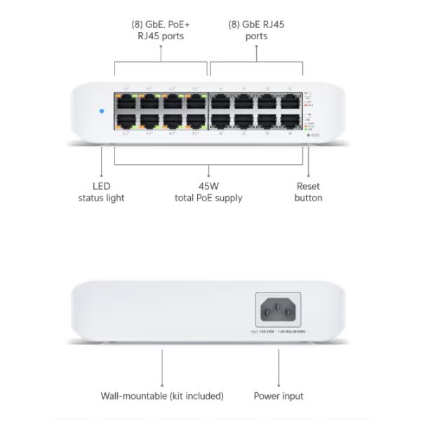 Коммутатор Ubiquiti Lite 16 PoE Белый photo 9