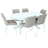 Set masă și scaune Evelin HV-33V + 6YTC-055 Ovală / MDF / White