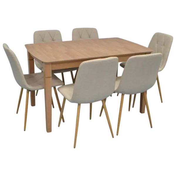 Set masă și scaune Evelin HV-27V + 6 YTC 080Wo Dreptunghiulară / Lemn / Light Brown photo 1