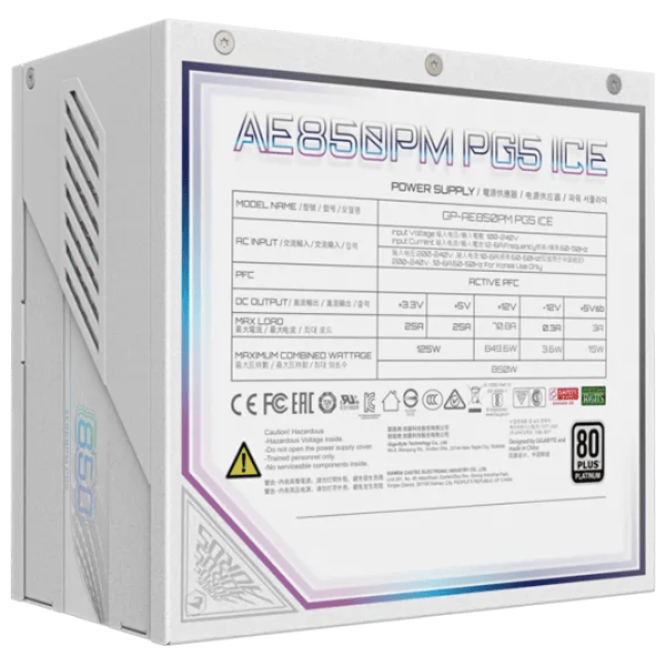 Sursă de alimentare Gigabyte AORUS ELITE GP-AE850PM PG5 ICE 80+ Platinum / 850 W photo 7