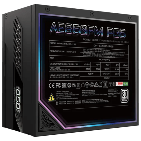Sursă de alimentare Gigabyte AORUS ELITE GP-AE850PM PG5 80+ Platinum / 850 W photo 7