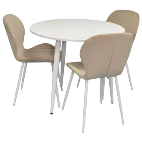 Set masă și scaune Evelin DT 404-5Wh + 3 YTC-064Wh Rotundă / PAL / White photo 1