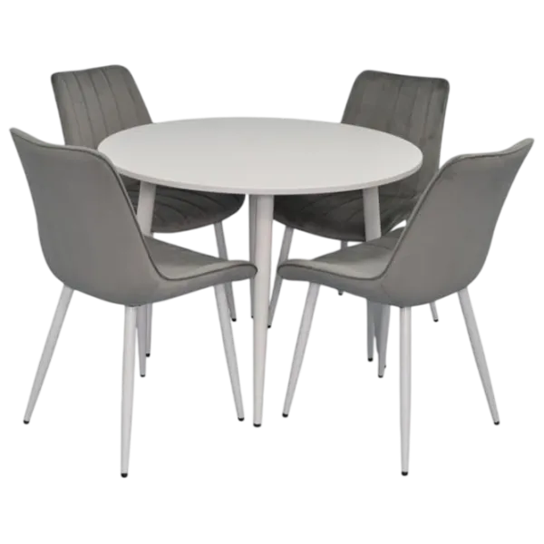 Set masă și scaune Evelin DT 402-5Wh + 4 YTC-080Wh Rotundă / PAL / White photo 1