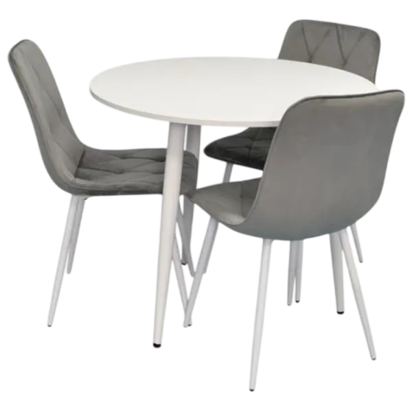 Set masă și scaune Evelin DT 404-5Wh + 3 YTC-080Wh BLU-13 Rotundă / PAL / Light Grey photo 1