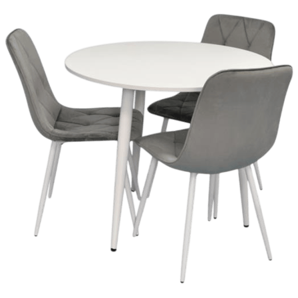 Set masă și scaune Evelin DT 404-5Wh + 3 YTC-080Wh BLU-13 Rotundă / PAL / Light Grey photo 1