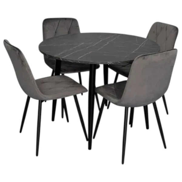 Set masă și scaune Evelin DT 402-6B + 4 YTC-080B BLU-14 Rotundă / PAL / Dark Gray photo 1