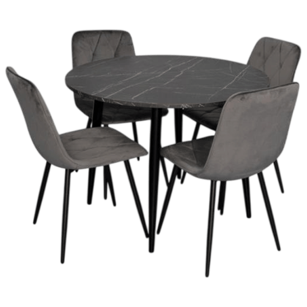 Set masă și scaune Evelin DT 402-6B + 4 YTC-080B BLU-14 Rotundă / PAL / Dark Gray photo 1