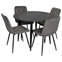 Set masă și scaune Evelin DT 402-6B + 4 YTC-080B BLU-14 Rotundă / PAL / Dark Gray