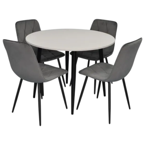 Set masă și scaune Evelin DT 402-3B + 4 YTC-080B BLU-14 Rotundă / PAL / Dark Gray photo 1