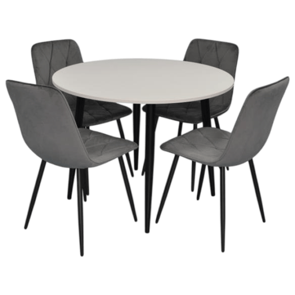 Set masă și scaune Evelin DT 402-3B + 4 YTC-080B BLU-14 Rotundă / PAL / Dark Gray photo 1