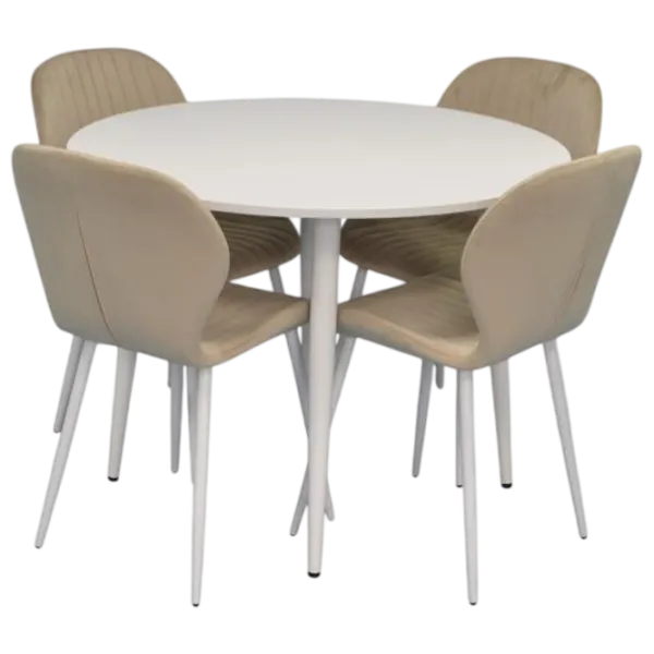 Set masă și scaune Evelin DT 402-5Wh + 4 YTC-064Wh UF910-01 Rotundă / PAL / Light Beige photo 1