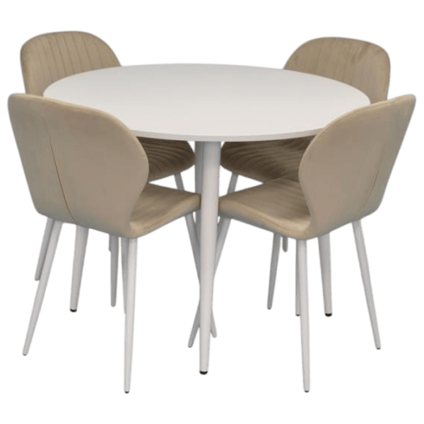 Set masă și scaune Evelin DT 402-5Wh + 4 YTC-064Wh UF910-01 Rotundă / PAL / Light Beige photo 1