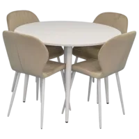 Set masă și scaune Evelin DT 402-5Wh + 4 YTC-064Wh UF910-01 Rotundă / PAL / Light Beige