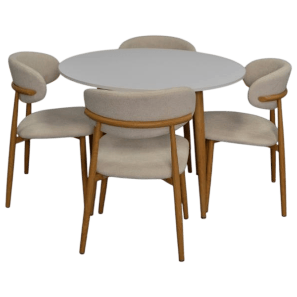 Set masă și scaune Evelin DT 402-1Wo + 4 QT-284Wo UF885-02 Rotundă / PAL / Light Beige photo 1