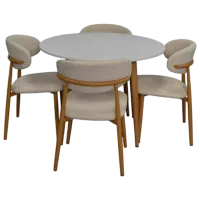 Set masă și scaune Evelin DT 402-1Wo + 4 QT-284Wo UF885-02 Rotundă / PAL / Light Beige