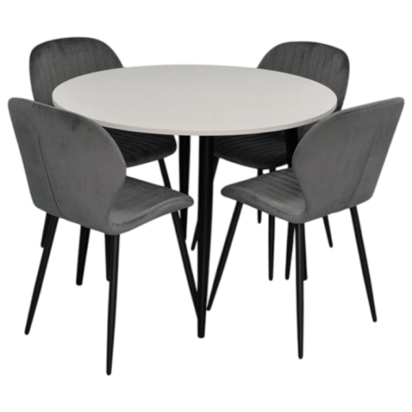 Set masă și scaune Evelin DT 402-3B + 4 YTC-064B BLU-14 Rotundă / PAL / Dark Gray photo 1