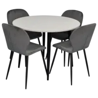 Set masă și scaune Evelin DT 402-3B + 4 YTC-064B BLU-14 Rotundă / PAL / Dark Gray