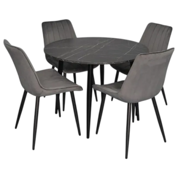 Set masă și scaune Evelin DT 402-6B + 4 YTC-055B BLU-14 Rotundă / PAL / Dark Gray photo 1