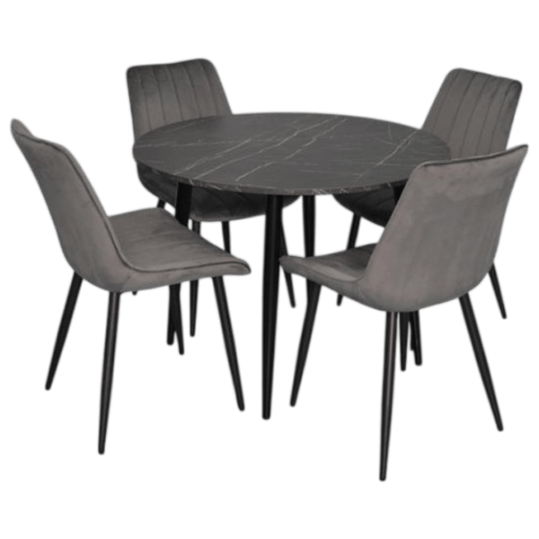 Set masă și scaune Evelin DT 402-6B + 4 YTC-055B BLU-14 Rotundă / PAL / Dark Gray photo 1