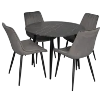 Set masă și scaune Evelin DT 402-6B + 4 YTC-055B BLU-14 Rotundă / PAL / Dark Gray