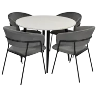 Set masă și scaune Evelin DT 402-3B + 4 YTC-097B UF BLU-14 Rotundă / PAL / Dark Gray