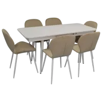 Set masă și scaune Evelin DT 432-1R Wh + 6 YTC-064Wh UF910-01 Dreptunghiulară / PAL / Light Beige