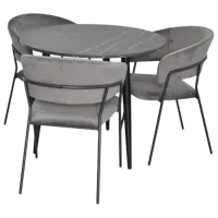 Set masă și scaune Evelin DT 404-6B + 3 YTC-097B UF BLU-14 Rotundă / PAL / Dark Gray