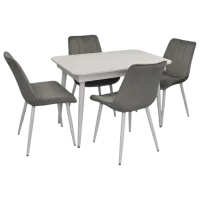 Set masă și scaune Evelin DT 431-1R Wh + 4 YTC-055Wh BLU-13 Dreptunghiulară / PAL / Light Gray